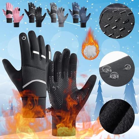 Hatmeo Plush Warm Ski Gloves Touch Screen Windproof Non-Slip Cycling Gloves