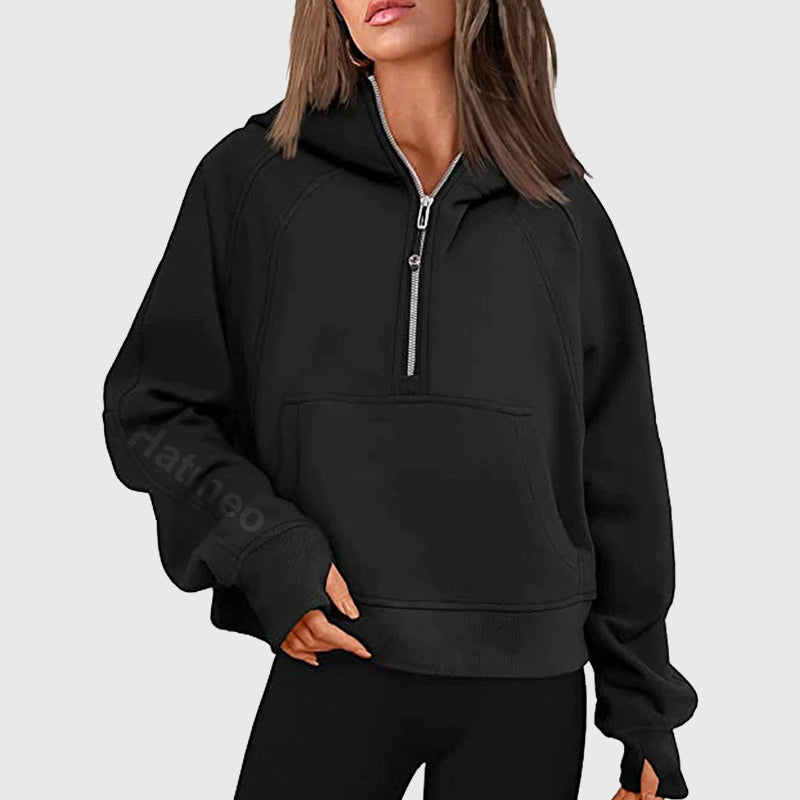 🎉2024 New Year Sale !🔥Women's Winter Fleece Sports Half Zip Hoodie Pul ...