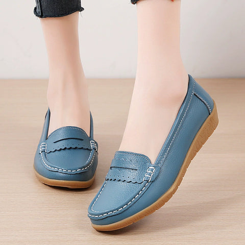 Hatmeo Genuine Leather Comfortable Flat Shoes