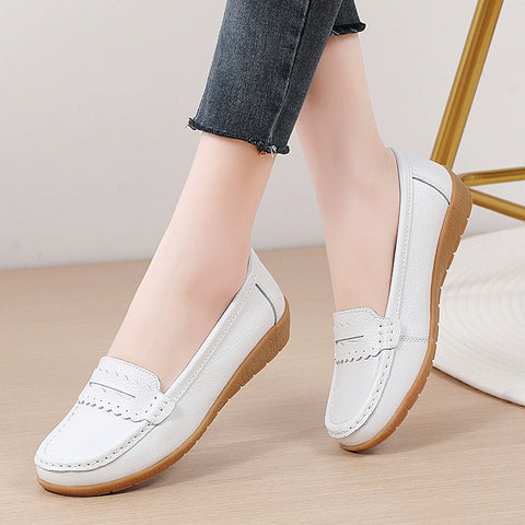 Hatmeo Genuine Leather Comfortable Flat Shoes