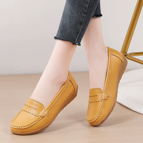 Hatmeo Genuine Leather Comfortable Flat Shoes