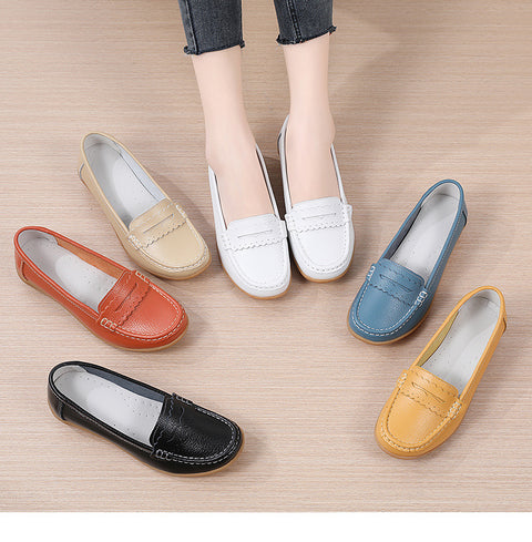 Hatmeo Genuine Leather Comfortable Flat Shoes