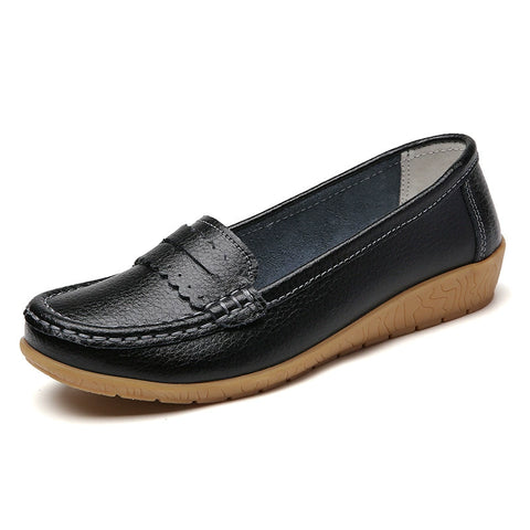 Hatmeo Genuine Leather Comfortable Flat Shoes