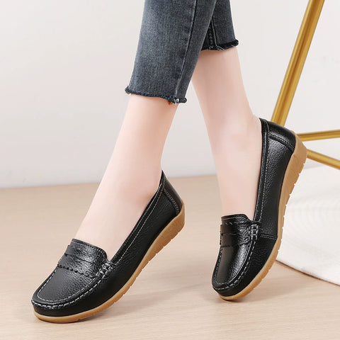 Hatmeo Genuine Leather Comfortable Flat Shoes