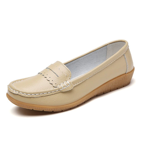 Hatmeo Genuine Leather Comfortable Flat Shoes