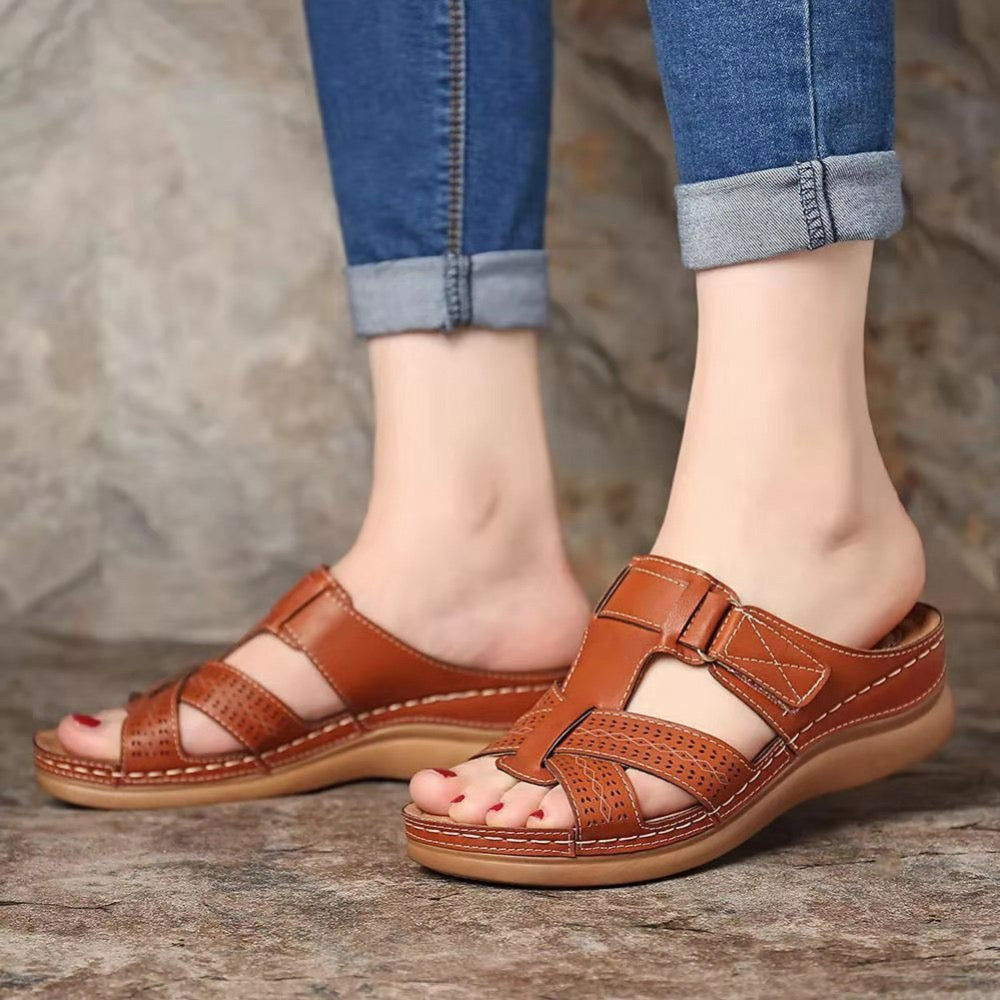 Hatmeo Platform leather slide sandals